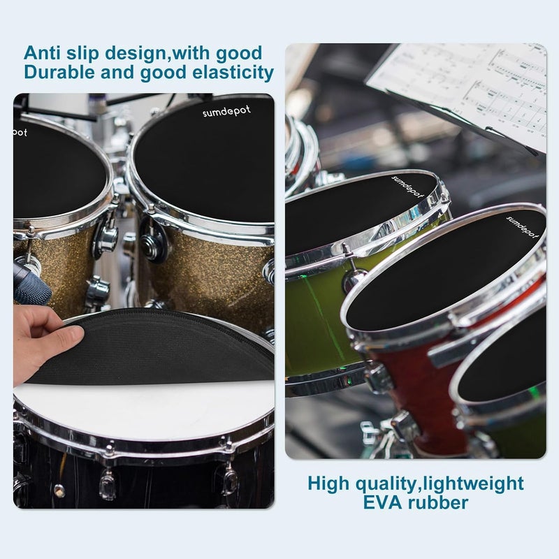sumdepot Drum Mute Pads 11 Pieces With Cymbal Pad and Hi hats Set Pad, Foam Drum Silencer Pads, Fits 10”, 12”, 14”, 16" - Image 5